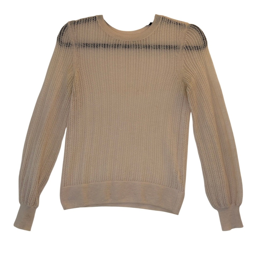 Rebecca Taylor Alpaca Wool Pointelle Sweater XS Womens Blush Pink Loose Knit